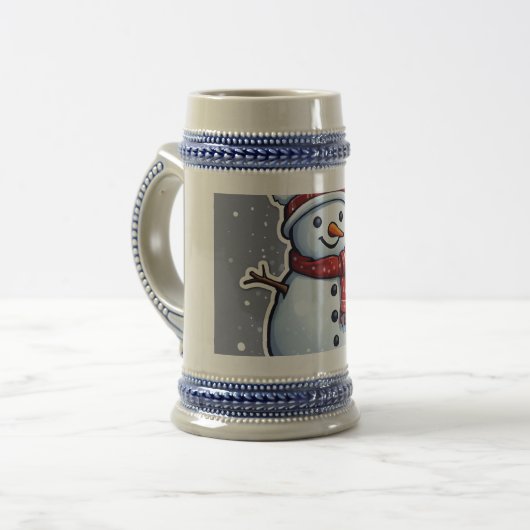 Schattige sneeuwman met kerstsjaal bierpul (Voorkant links)
