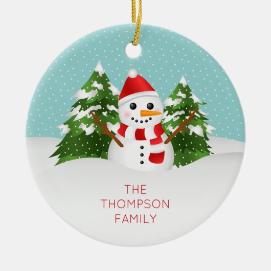 Schattige Sneeuwman Met Personaliseerbare Naam Ker Keramisch Ornament (Voorkant)