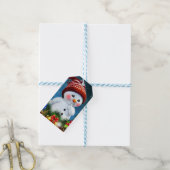 Schattige sneeuwman met rood Pet Cadeaulabel (Met Touw)