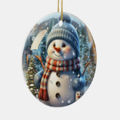 Schattige Sneeuwman met Sjaal en Hoed Keramisch Ornament (Rechts)