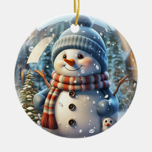 Schattige Sneeuwman met Sjaal en Hoed Keramisch Ornament (Voorkant)