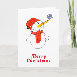 Schattige Sneeuwman met Sneeuwvlok Kerstmis Feestdagen Kaart