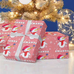 Schattige Sneeuwman met Sneeuwvlokken Kinderen Ker Cadeaupapier