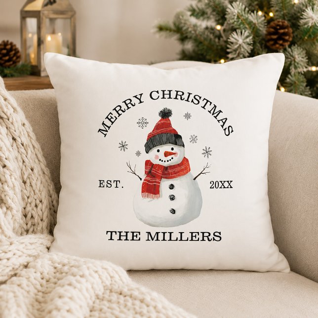 Schattige Sneeuwman Op Maat Kerstmis Kussen (Cute Snowman Custom Christmas Throw Pillow)