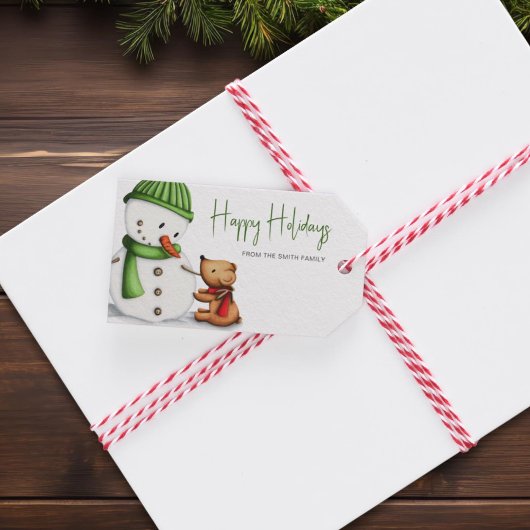 Schattige Sneeuwman Prettig Kerstfeest Cadeaulabel
