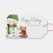 Schattige Sneeuwman Prettig Kerstfeest Cadeaulabel (Voorkant (Horizontaal))