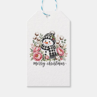 Schattige Sneeuwman Prettig Kerstfeest Cadeaulabel