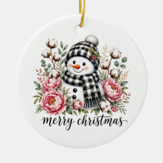 Schattige Sneeuwman Prettig Kerstfeest Keramisch Ornament