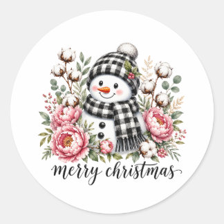 Schattige Sneeuwman Prettig Kerstfeest Ronde Sticker
