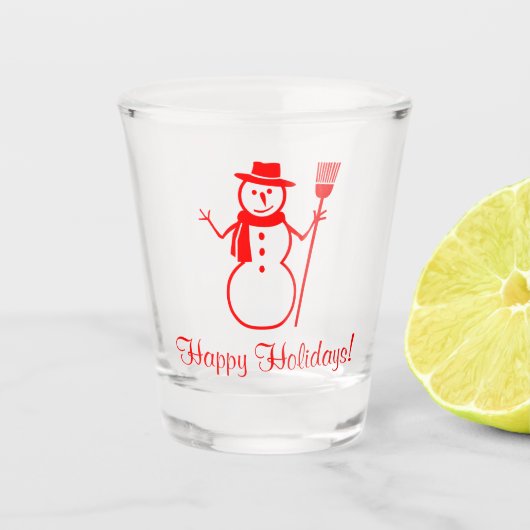 Schattige Sneeuwman Rode Kerst Feestdagen Shot Gla Shot Glas (Voorkant)