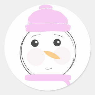 Schattige Sneeuwman Roze Kerstfeest Ronde Sticker