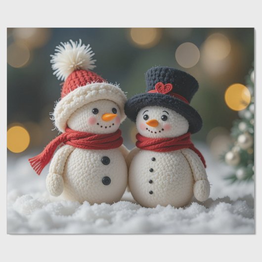 schattige sneeuwman samen cadeaupapier (Vlak)