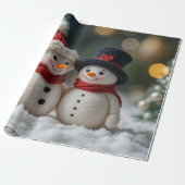 schattige sneeuwman samen cadeaupapier (Uitgerold)