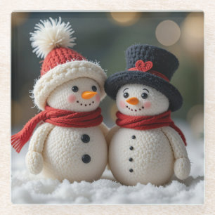 schattige sneeuwman samen glazen onderzetter