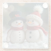 schattige sneeuwman samen glazen onderzetter (Achterkant)