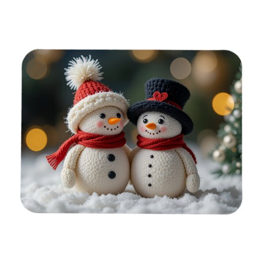 schattige sneeuwman samen magneet (Horizontaal)