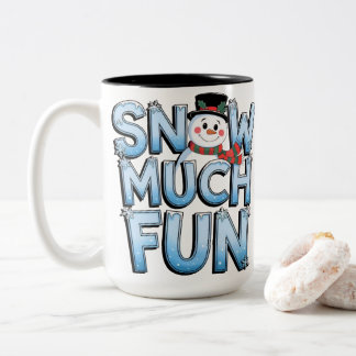 Schattige Sneeuwman Sneeuw Veel Plezier Winter Ker Tweekleurige Koffiemok