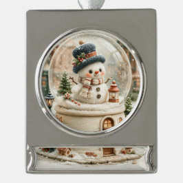 Schattige Sneeuwman Sneeuwbol Verzilverd Banner Ornament