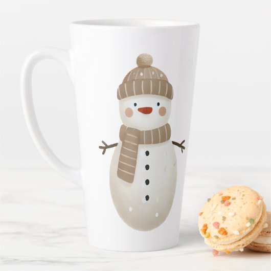 Schattige Sneeuwman Tekening Naam Kerstmis Latte Mok (In situ)
