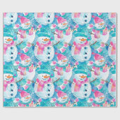 Schattige sneeuwman turquoise waterverf patroon cadeaupapier (Vlak)