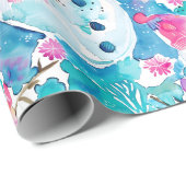 Schattige sneeuwman turquoise waterverf patroon cadeaupapier (Rol Hoek)