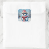 Schattige Sneeuwman Vierkante Sticker (Tas)