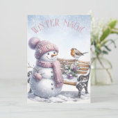 Schattige sneeuwman winterkerst feestdagenkaart (Staand voorkant)