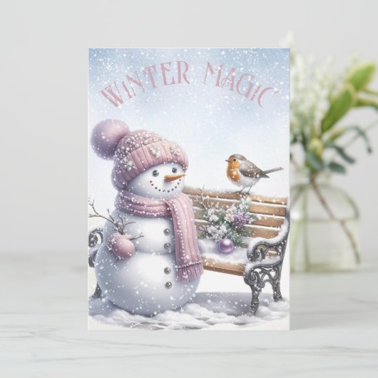 Schattige sneeuwman winterkerst feestdagenkaart (Staand voorkant)