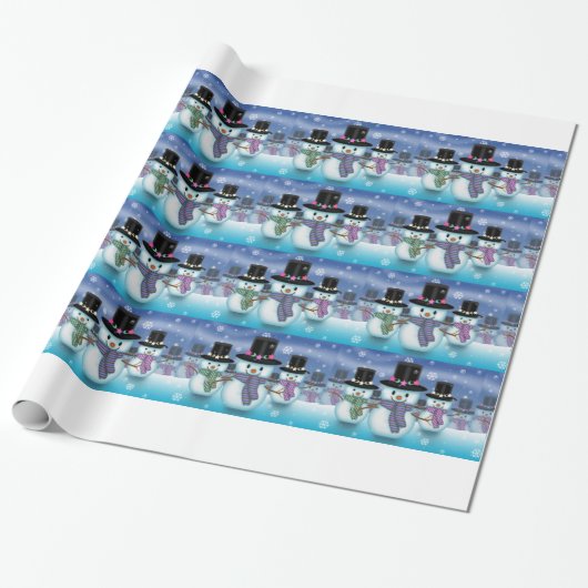 Schattige Sneeuwmannen Cadeaupapier (Uitgerold)