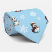 Schattige Sneeuwmannen en Sneeuwvlokken Kerstpatro Stropdas (Opgerold)