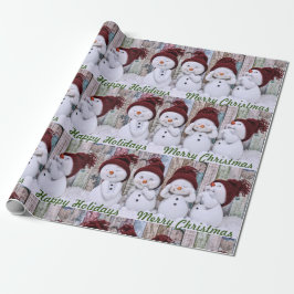 Schattige Sneeuwmannen Gelukkig Kerstfeest Seizoen Cadeaupapier