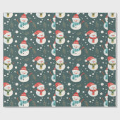 Schattige Sneeuwmannen Groene Kerstmis Cadeaupapier (Vlak)