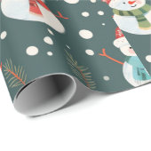 Schattige Sneeuwmannen Groene Kerstmis Cadeaupapier (Rol Hoek)