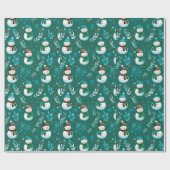 Schattige Sneeuwmannen Groene Kerstmis Cadeaupapier (Vlak)