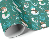 Schattige Sneeuwmannen Groene Kerstmis Cadeaupapier (Rol Hoek)