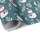 Schattige Sneeuwmannen Groene Kerstmis Cadeaupapier (Rol Hoek)