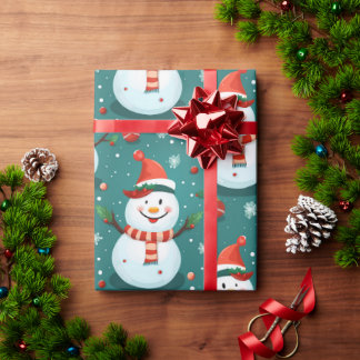 Schattige sneeuwmannen met kerstboom cadeaupapier