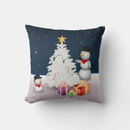 Schattige sneeuwmannen met kerstboom kussen