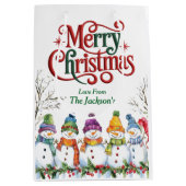 Schattige Sneeuwmannen Prettig Kerstfeest Medium Cadeauzakje (Voorkant)