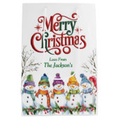 Schattige Sneeuwmannen Prettig Kerstfeest Medium Cadeauzakje (Achterkant)