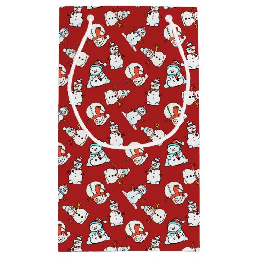Schattige sneeuwmanpatroon - rode kerst klein cadeauzakje (Achterkant)