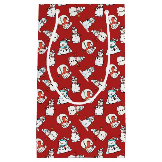 Schattige sneeuwmanpatroon - rode kerst klein cadeauzakje (Voorkant)