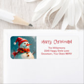 Schattige  sneeuwpop kerst retour adres etiket (Insitu)