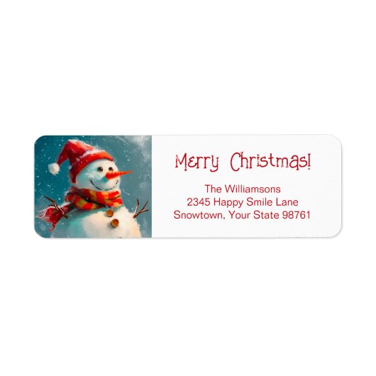 Schattige  sneeuwpop kerst retour adres etiket (Voorkant)