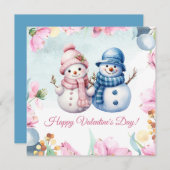 Schattige sneeuwpopje Happy Valentijnsdag Kaart (Voorkant / Achterkant)