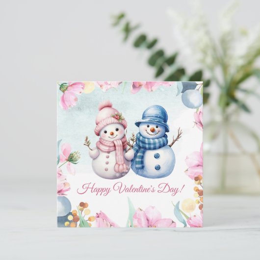 Schattige sneeuwpopje Happy Valentijnsdag Kaart (Staand voorkant)