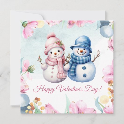 Schattige sneeuwpopje Happy Valentijnsdag Kaart (Voorkant)