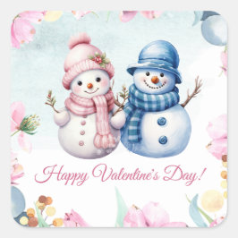 Schattige sneeuwpopje Happy Valentijnsdag Vierkante Sticker