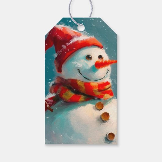 Schattige  sneeuwpopje kerst cadeaulabel (Voorkant)