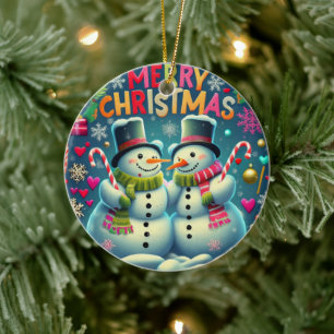 Schattige sneeuwpoppaar met een Petten Ornament